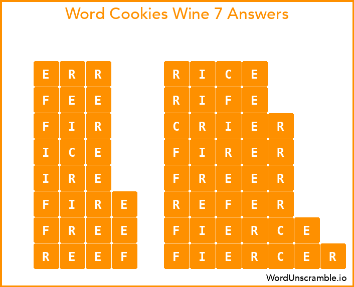 Word Cookies Wine 7 Answers