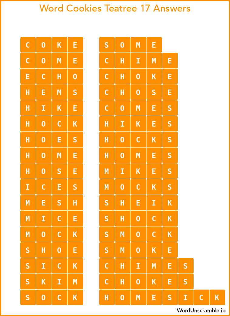 Word Cookies Teatree 17 Answers